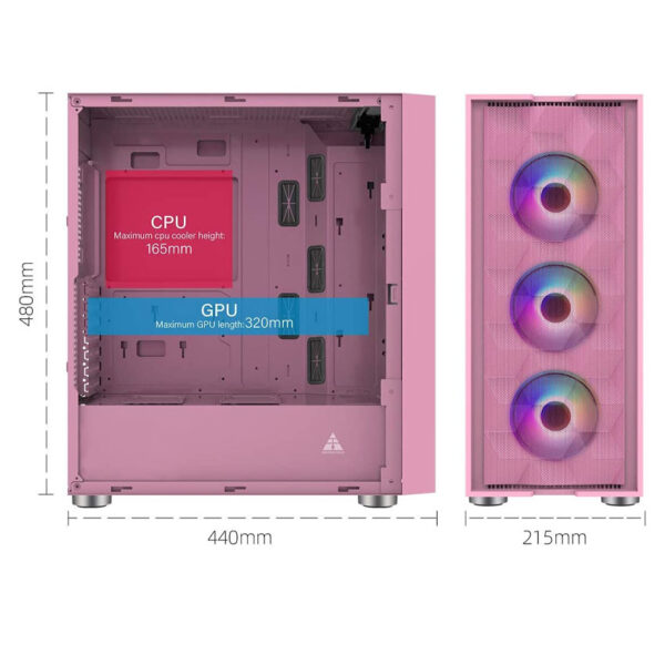 Vỏ Case GOLDEN FIELD Magic-P 3XMA (Mid-Tower/Màu Hồng )/Kèm 3 Quạt RGB Auto) - Hình ảnh 2