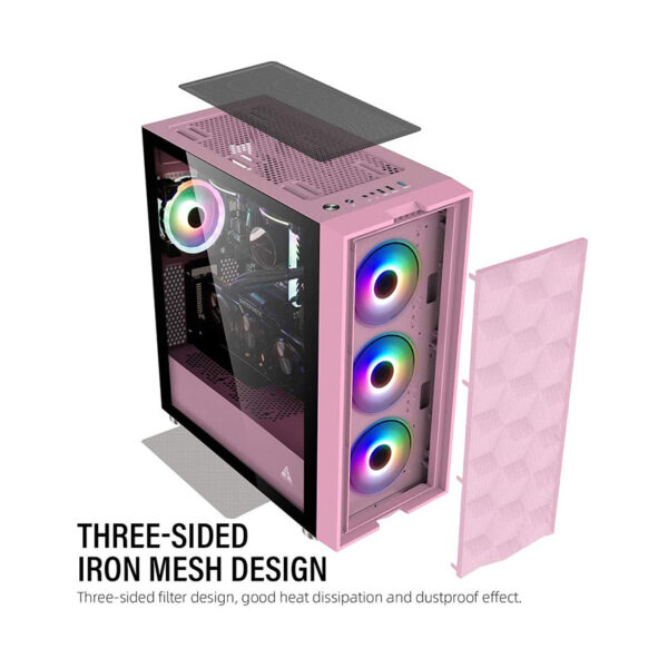 Vỏ Case GOLDEN FIELD Magic-P 3XMA (Mid-Tower/Màu Hồng )/Kèm 3 Quạt RGB Auto)