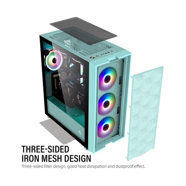 Vỏ Case GOLDEN FIELD Magic-U 3XMA (Mid-Tower/Màu Xanh)/Kèm 3 Quạt RGB Auto) - Hình ảnh 3